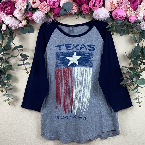 •NWOT• |TEXAS| {red white & blue} Gray Baseball Tee w [navy blue sleeves] - Picture 8 of 9